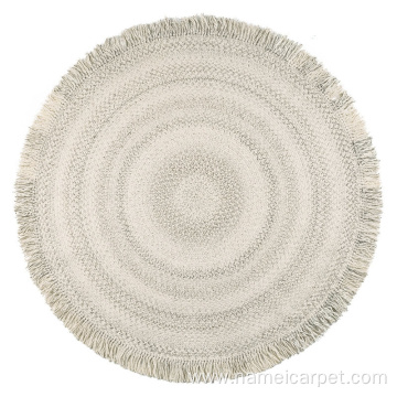 Beige Wool fendi round area rug with tassels